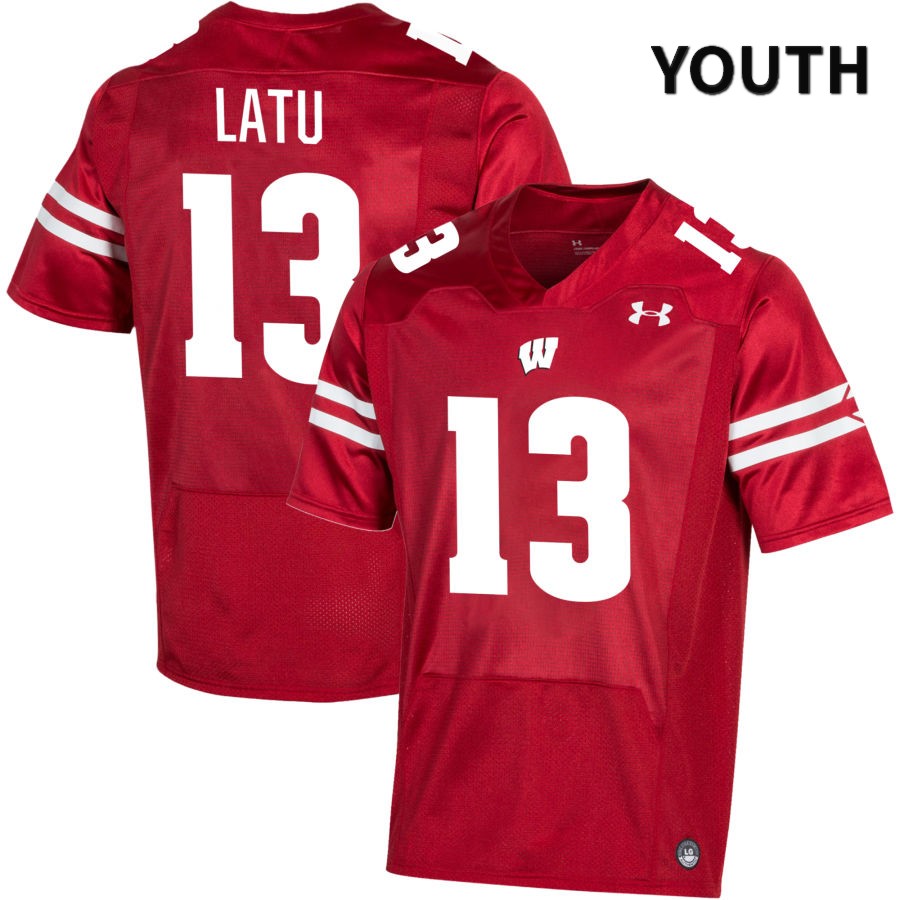 Wisconsin Badgers Youth #13 Kamo'i Latu NCAA Under Armour Authentic Red NIL 2022 College Stitched Football Jersey VU40E57VH
